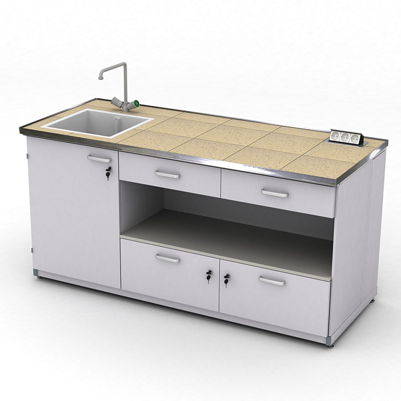 Cтіл демонстраційний лабораторний ЕКСПЕРТ з розетками, мийкою та шухлядами, 1800х750х900 мм, керамограніт, арт. 141-08.232